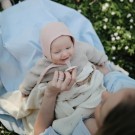 Knitted baby blanket, pointelle ivory, Mushie thumbnail