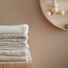 Knitted baby blanket, textured dots off white melange, Mushie thumbnail