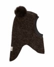 Balaclava wool alpaca pompoms, brown melange, Huttelihut thumbnail