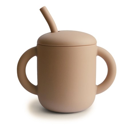 Silikon sippy cup med sugerør, natural, Mushie