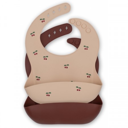 Silicone bib 2-pack, cherry/mocca, Konges sløyd