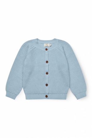 Knitted classic rib cardigan, dusty blue, Copenhagen colors