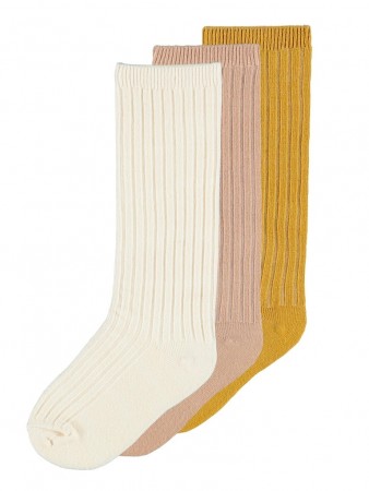 Elove 3-pack knee sock, almondine, Lil Atelier