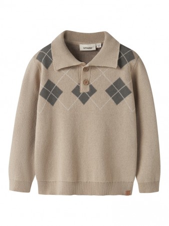 Ronan knit polo, white pepper/mulled basil, Lil Atelier
