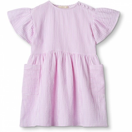 Ciao stripe dress, cloud dancer/pink stripe, Fliink