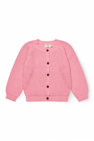 Knitted classic rib cardigan, pink, Copenhagen colors