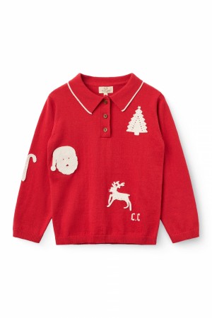 Knitted Christmas polo, red, Copenhagen colors