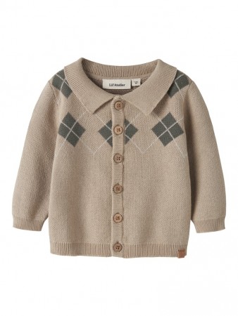 Ronan knit polo cardigan, white pepper/mulled basil, Lil Atelier