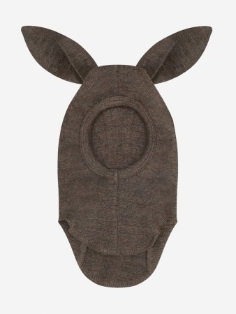 Balaclava ears wool rib, brown melange, Huttelihut