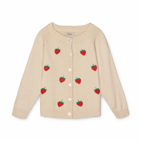 Favo embroided cardigan, sandshell/strawberry, Fliink
