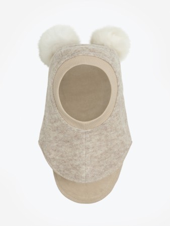 Balaclava wool alpaca pompoms, sand melange, Huttelihut
