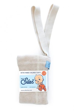 Footed cotton tights, cream blend, Silly Silas