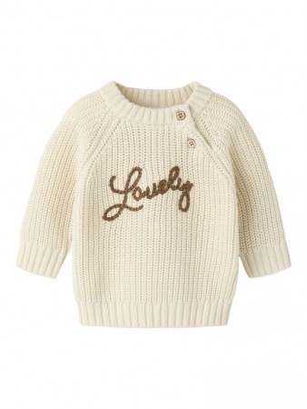 Emlen emb knit baby, turtledove, Lil Atelier 