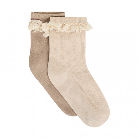 Wool lace socks 2-pack, camel melange, Huttelihut