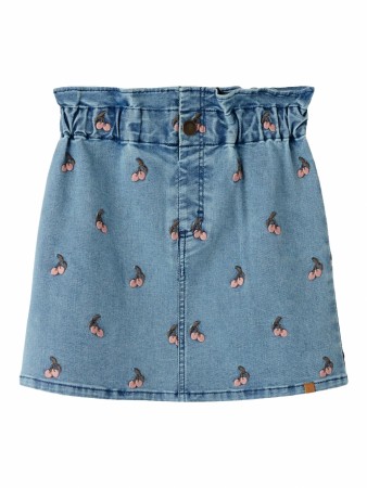 Deva loose emb denim skirt, medium blue, Lil Atelier