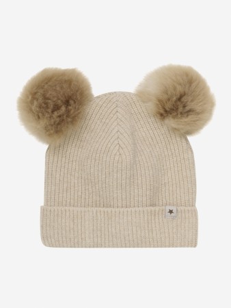Hat knit alpaca pompoms, sand melange, Huttelihut