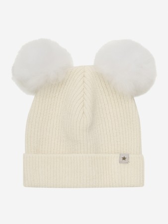 Hat knit alpaca pompoms, snow white, Huttelihut
