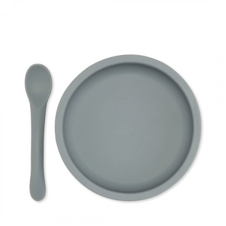 Bowl & spoon silicone set, quarry blue, Konges sløjd