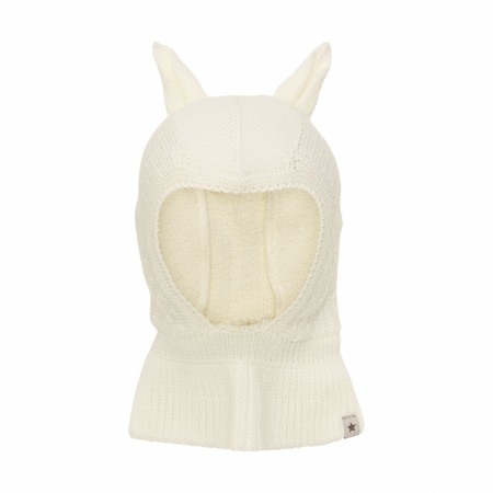 Balaclava ears wool knit, antique white, Huttelihut