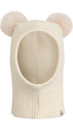 Balaclava knit pompoms, antique white, Huttelihut