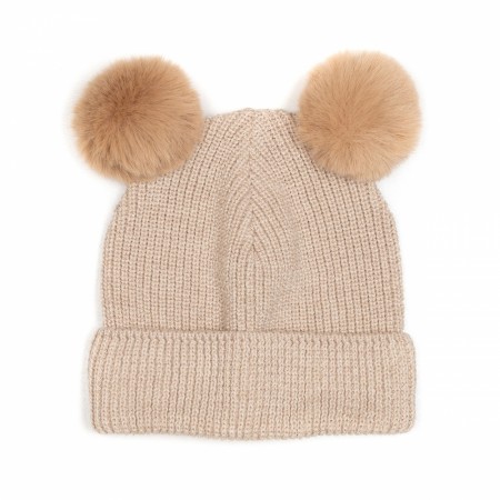 Big plys hut fakefur poms, camel, Huttelihut