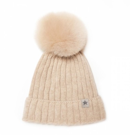 Warmy knithut wool, sand/light camel, Huttelihut